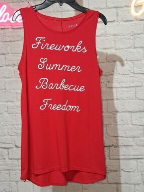 Apt. 9 Red Sleeveless Graphic Tank - Fireworks Summer Barbecue Freedom
